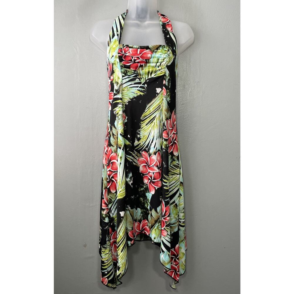 RAG Halter Dress Size Medium Sleeveless Asymmetrical Tropical Summer Vacation